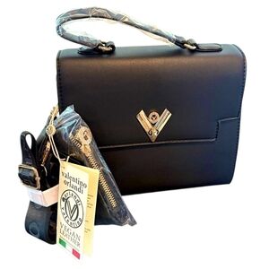 Valentino Orlandi NWT Black Vegan Leather Satchel & Crossbody – Gold Hardware